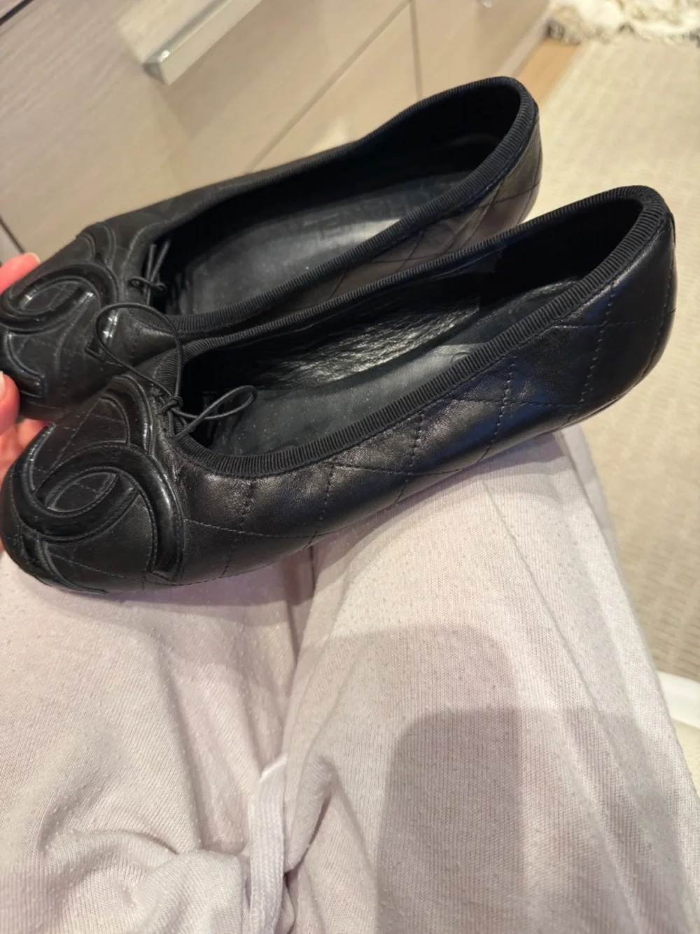 CHANEL quilted Cambon ballerina ballet flats Black size 38.5